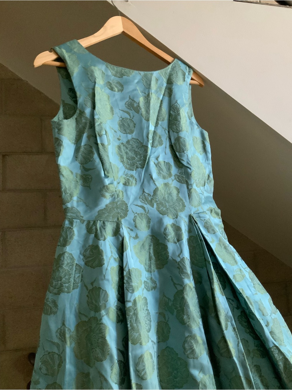 Vintage 50s aqua blue floral dress sz S - Picture 8 of 11